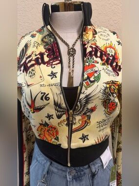 Ed Hardy Crop Bomber Jacket Size Small